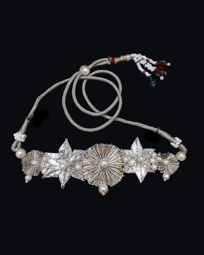 Handmade Tamba Gota necklace embellished with pearls. 