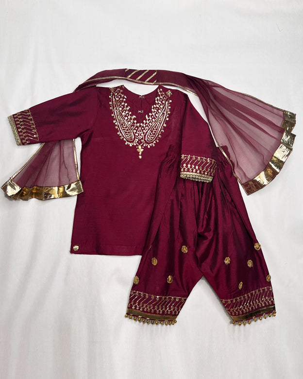 3 PIECE EMBROIDERED SUIT - Cherry