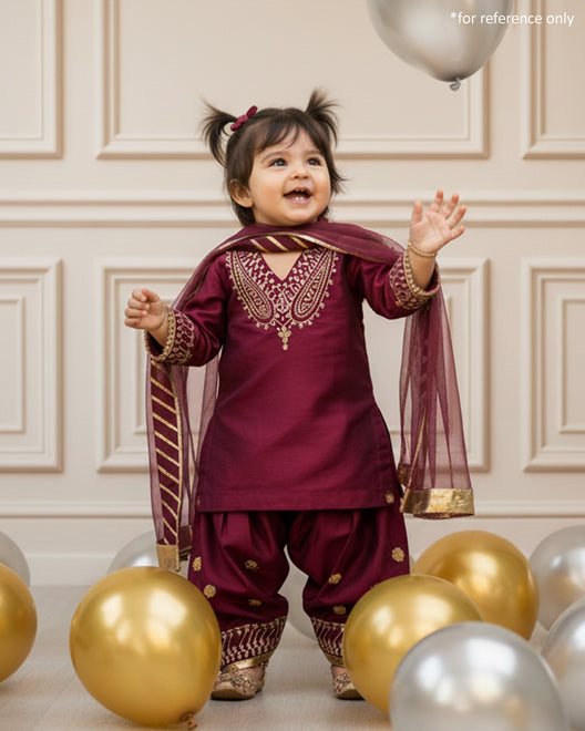 3 PIECE EMBROIDERED SUIT - Cherry