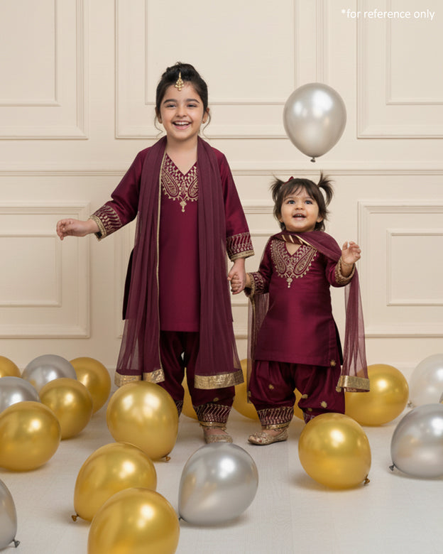 3 PIECE EMBROIDERED SUIT - Cherry