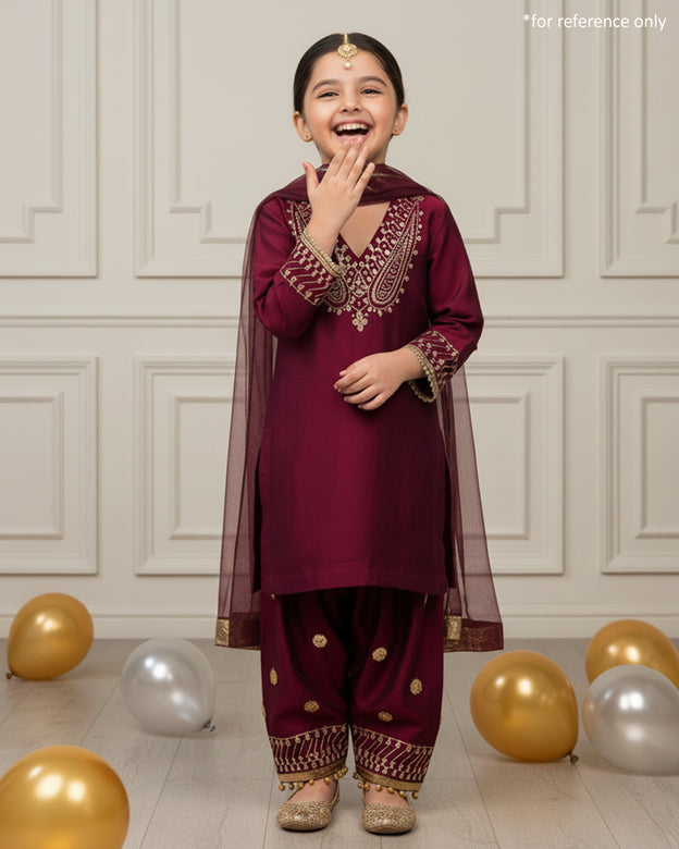 3 PIECE EMBROIDERED SUIT - Cherry