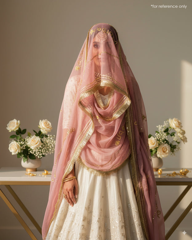 Embroidered Nikkah Dupatta - Pink