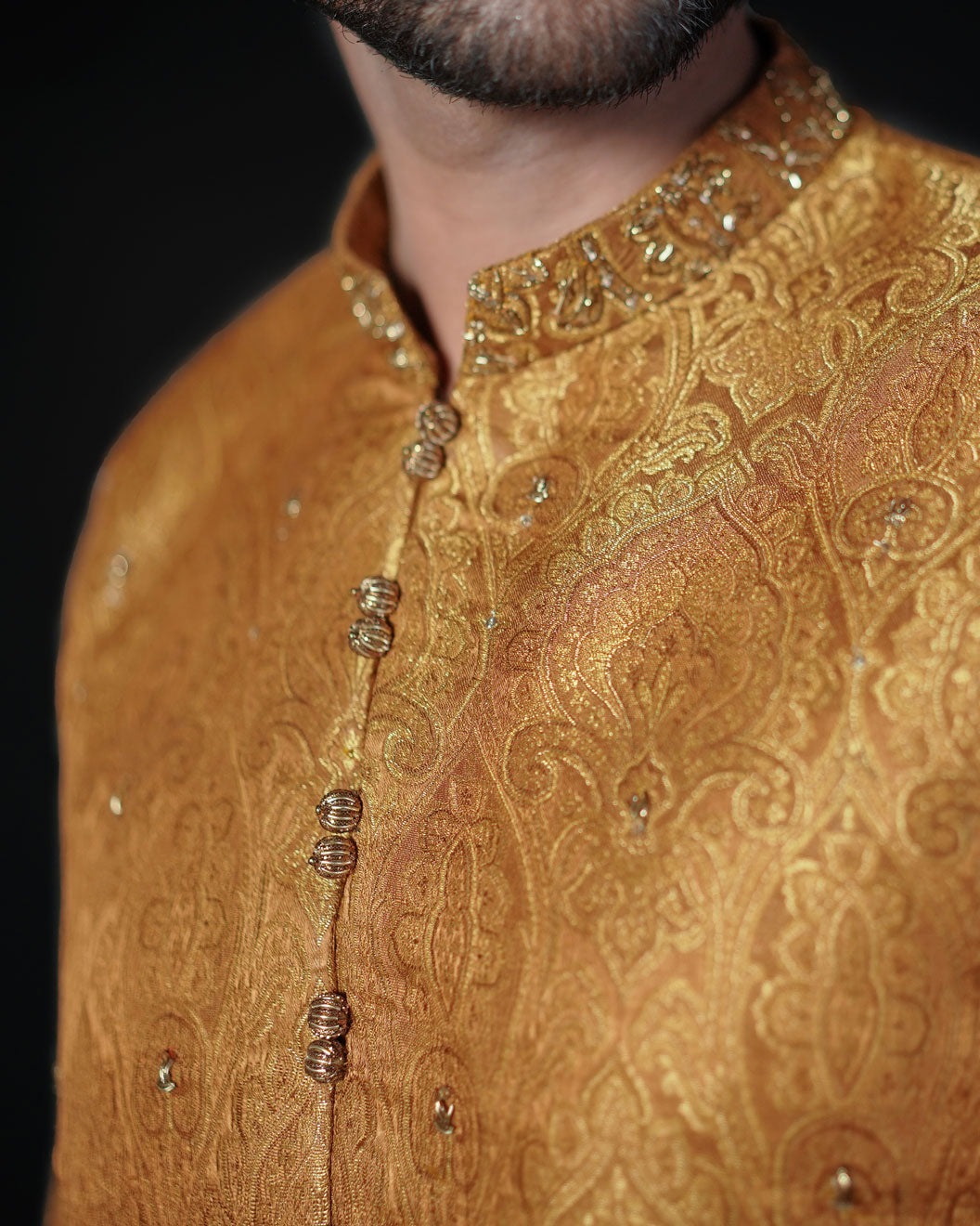 EMBROIDERED ATLAS KAMEEZ SHALWAR - Rust