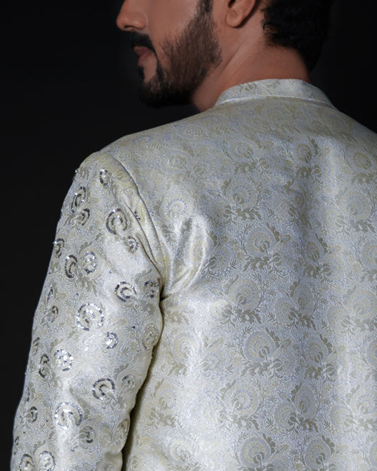 EMBROIDERED ATLAS KAMEEZ SHALWAR - Off White