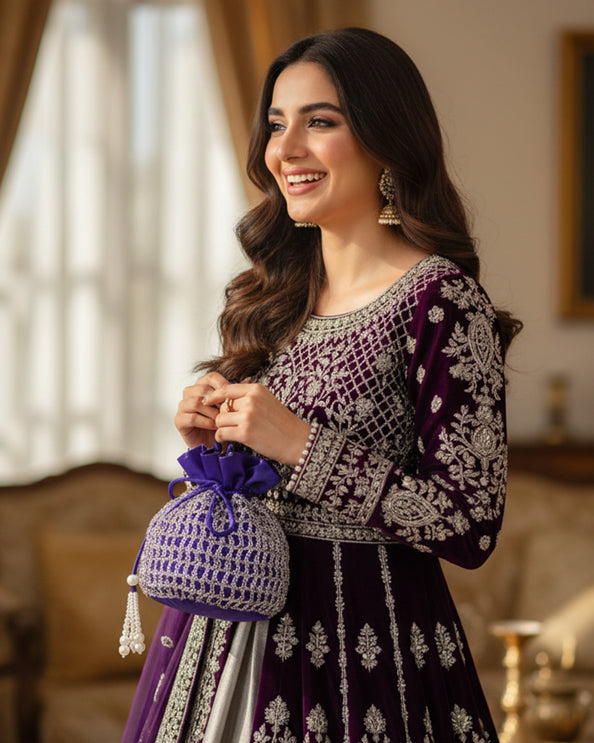 CROCHET POTLI BAG - Golden/Silver