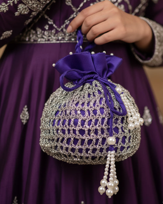 CROCHET POTLI BAG - Golden/Silver