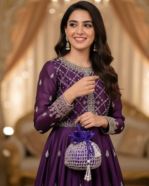 CROCHET POTLI BAG - Golden/Silver