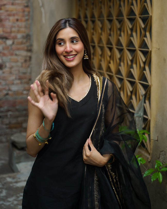 3 PIECE COTTONSILK SUIT - Black