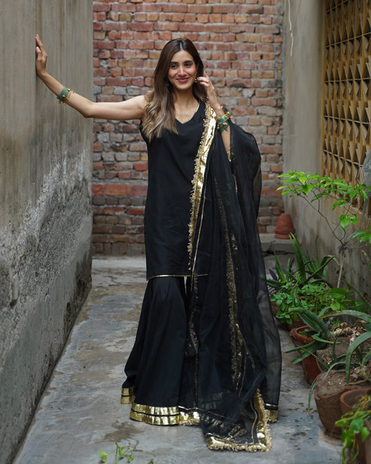 3 PIECE COTTONSILK SUIT - Black