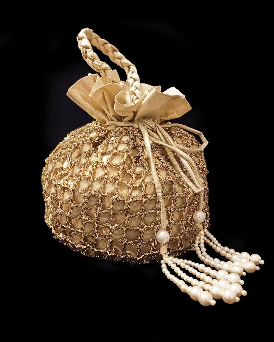 CROCHET POTLI BAG - Golden/Silver