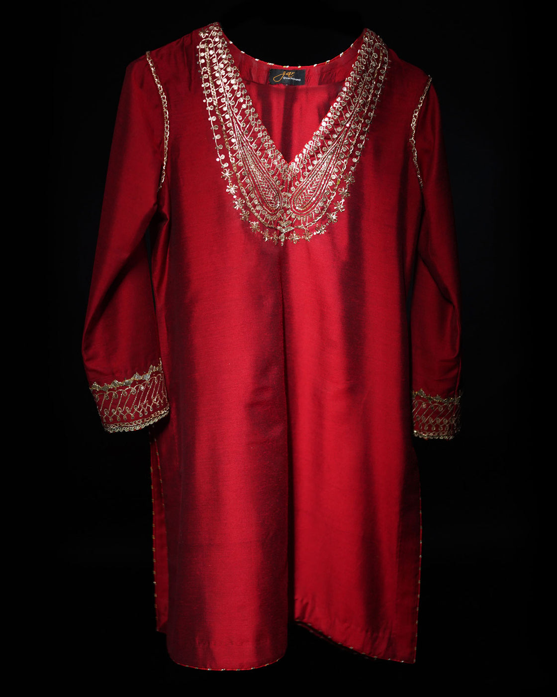 3 PIECE EMBROIDERED COTTON SILK SUIT - Red