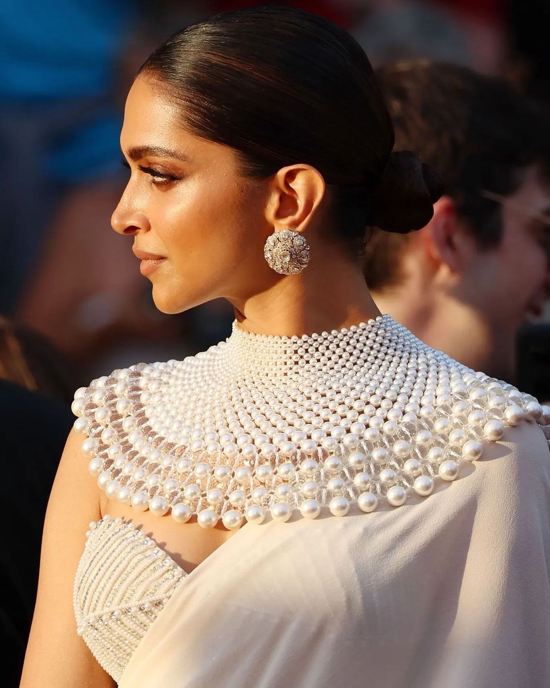 Deepika Padukone Crochet Pearl Bib Necklace for Cannes