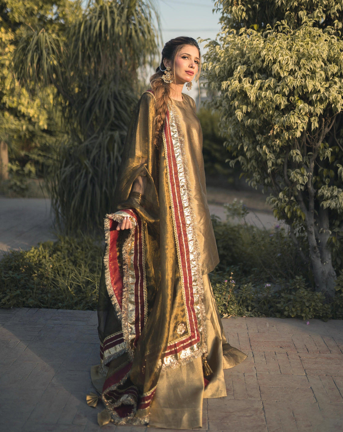 EMEBLLISHED DUPATTA - Brown