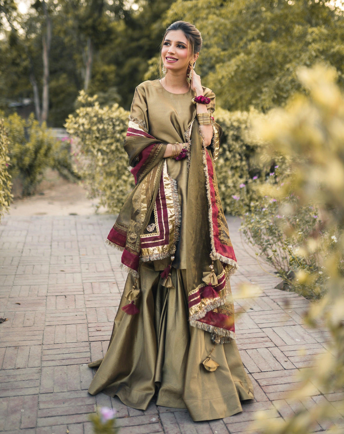 EMEBLLISHED DUPATTA - Brown