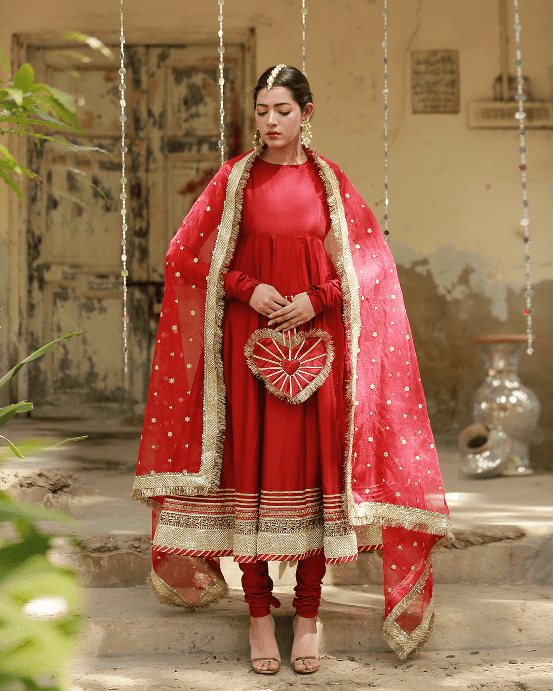 EMBROIDERED DUPATTA - Red