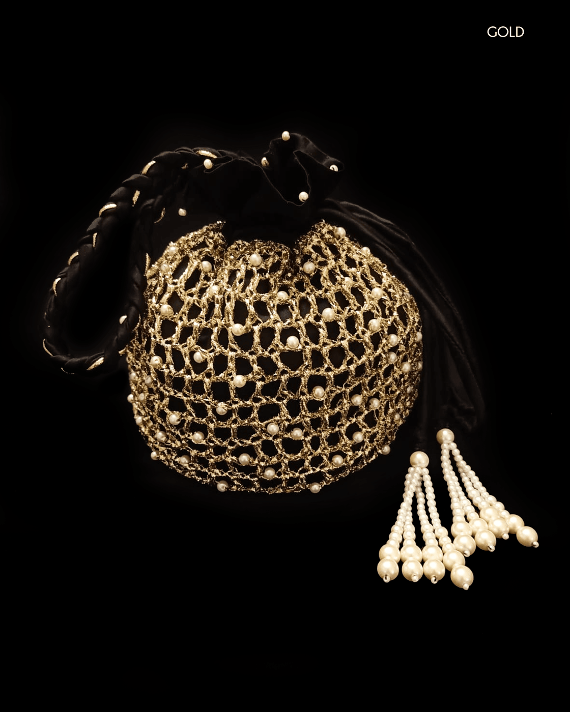 CROCHET POTLI BAG - Golden/Silver