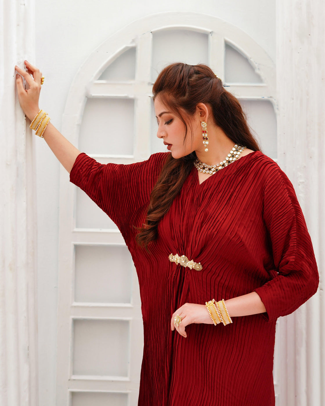 EMBELLISHED KAFTAN - Maroon