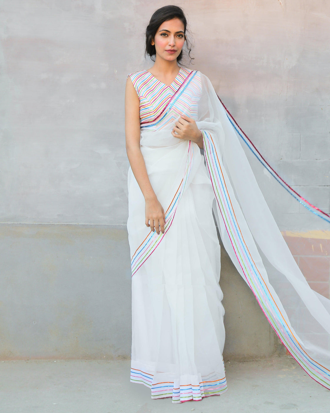 EMBROIDERED SAREE - White