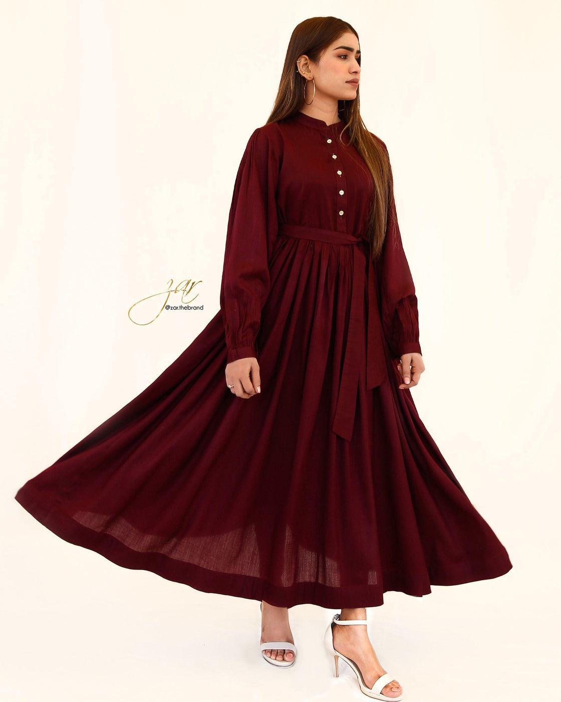 YARN DYED FROCK - Maroon