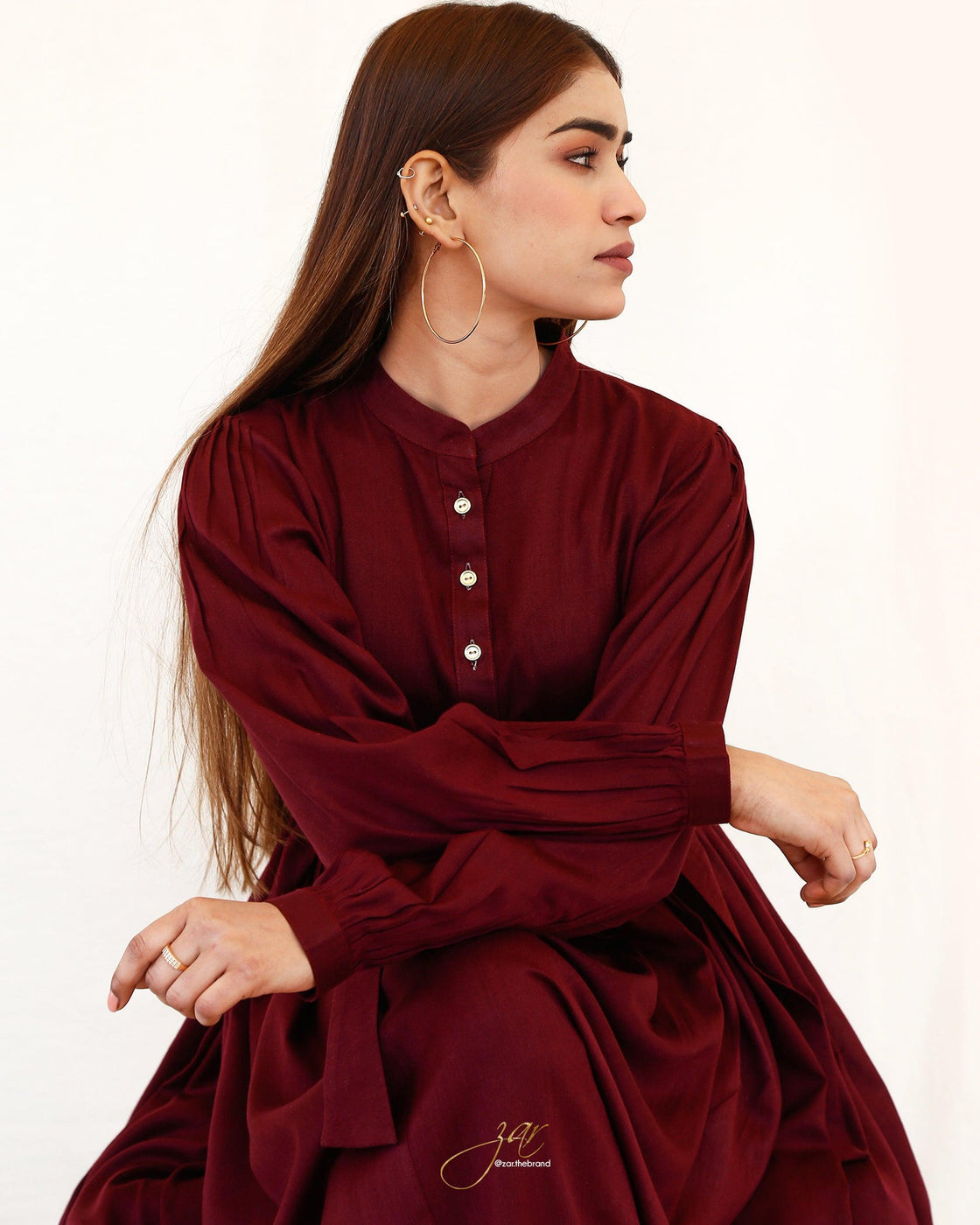 YARN DYED FROCK - Maroon