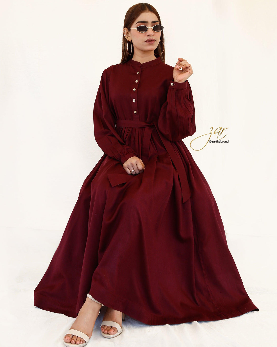 YARN DYED FROCK - Maroon