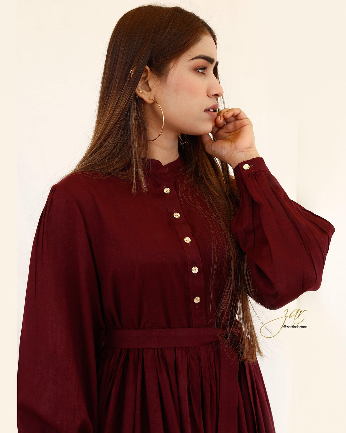 YARN DYED FROCK - Maroon