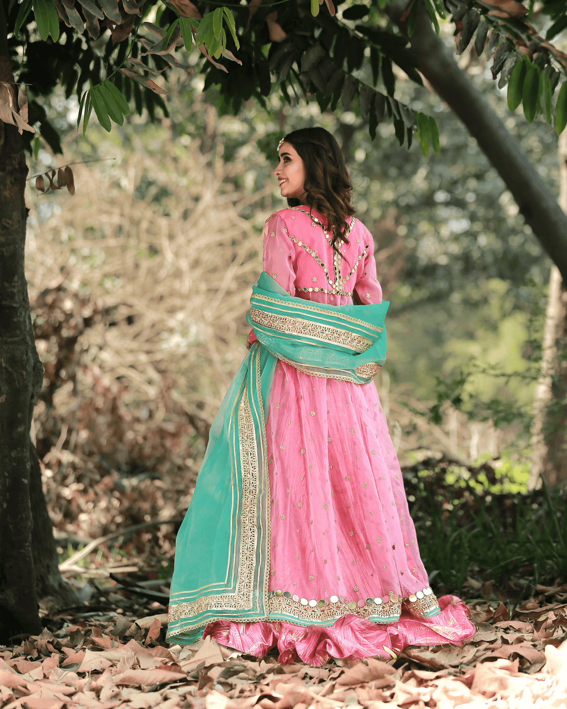 3 PIECE EMBROIDERED SUIT - Pink/Turquoise